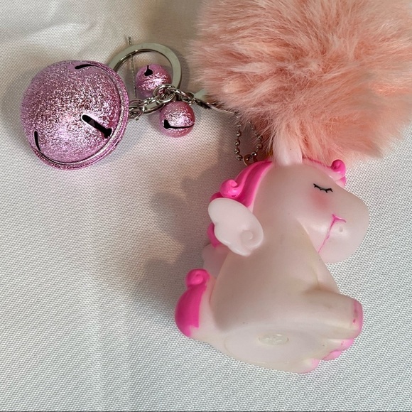 Pink Unicorn Bell and Puff Cute Bracelet Key Chain - Picture 2 of 4